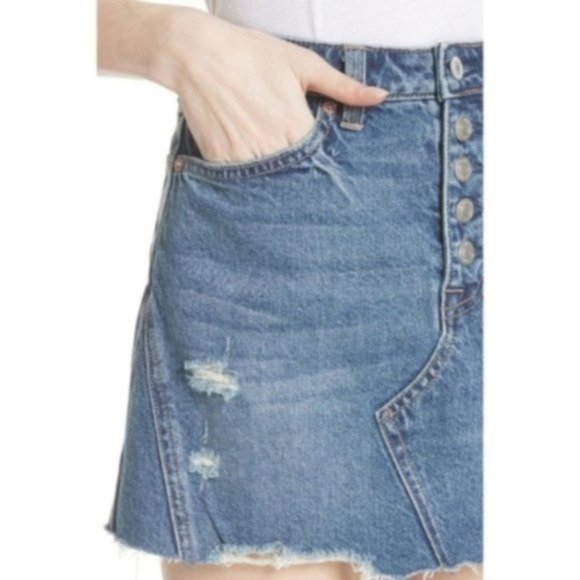 Free People Denim A-Line Skirt, Navy, Size 28 - Picture 4 of 6